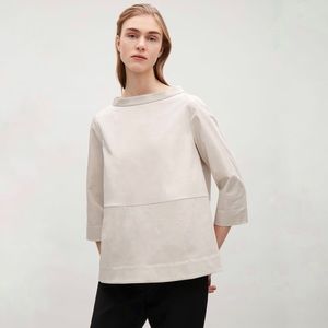 Cos Beige boatneck 3/4 sleeve shirt w/back buttons